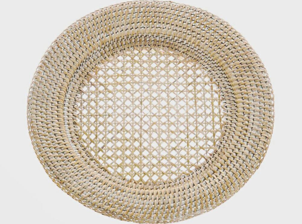 Kuboo La Jolla Rattan Chargers Set of 6 White Washed NWT 12.5” Coastal Boho